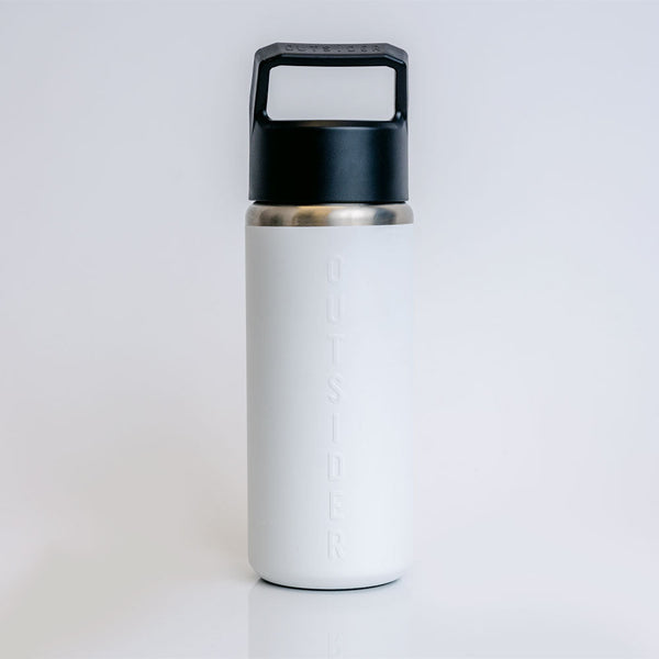 Outsider The All Day 26 Ounce Insulated Travel Water Bottle Tumbler with Easy Carry Handle Lid in Matte White