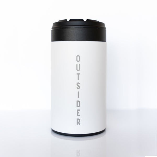Outsider The PM Insulated Can and Bottle Cooler Beer Koozie Coozie in Matte Navy Blue with Vertical Logo