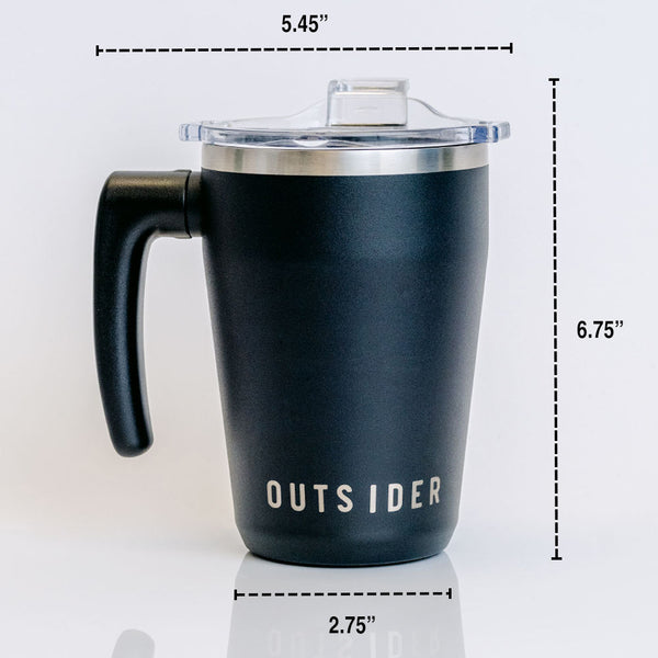 The Outsider AM Triple Vacuum Insulated Travel Coffee Mug in Matte Black Dimensions
