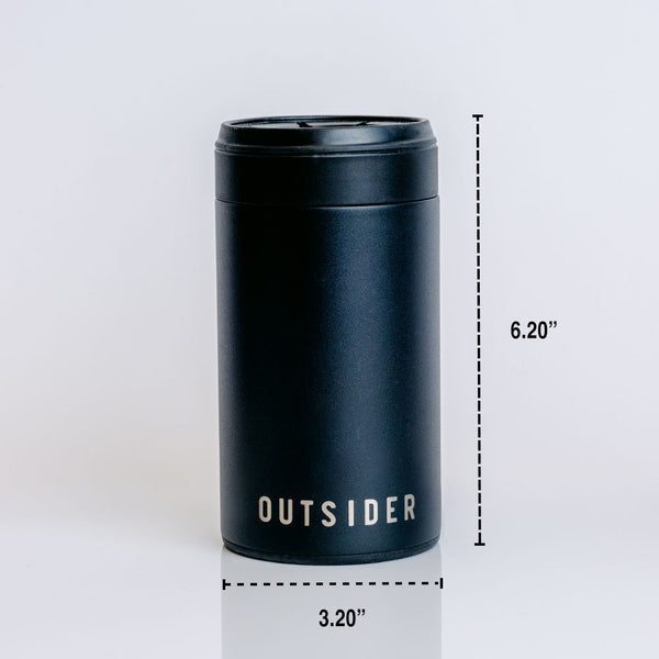 The Outsider PM - Stainless Steel Vacuum Insulated Can and Bottle Cooler Chiller in Matte Black Dimensions
