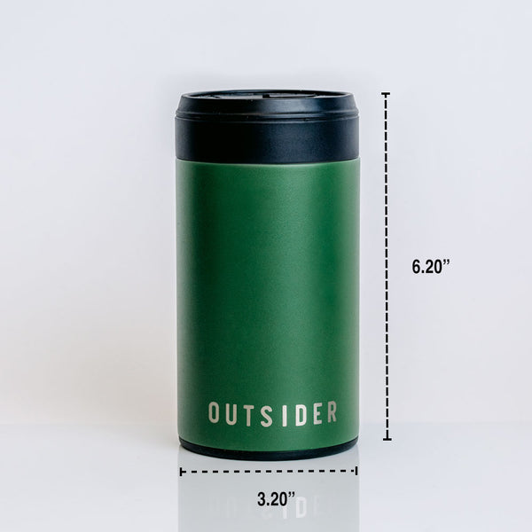 The Outsider PM - Stainless Steel Vacuum Insulated Can and Bottle Cooler Chiller in Matte Green Dimensions