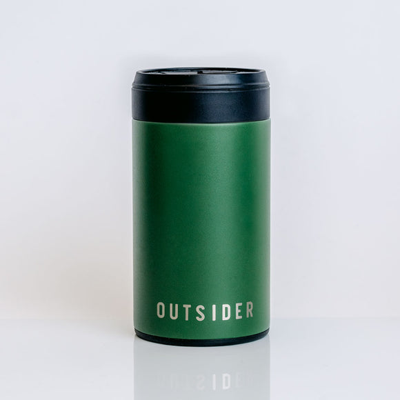 Outsider The PM stainless steel insulated adult beverage cooler in matte green great for beer, seltzer, bottles, and cans