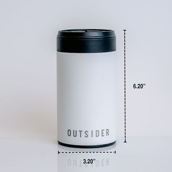 The Outsider PM - Stainless Steel Vacuum Insulated Can and Bottle Cooler Chiller in Matte White Dimensions