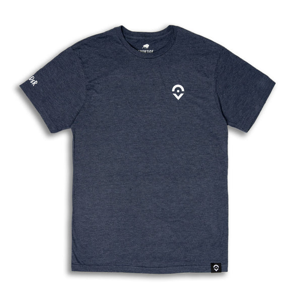 Outsider Location Tee in Dark Blue Marl with White Logo