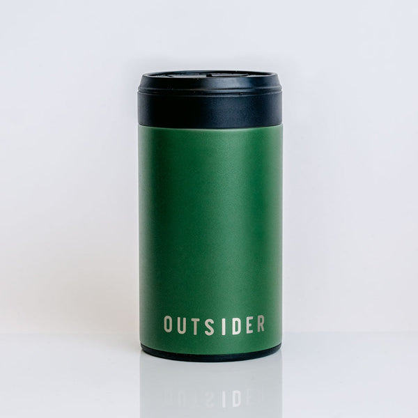 Outsider The PM Insulated Can and Bottle Cooler Koozie Coozie in Matte Green with Horizontal Logo