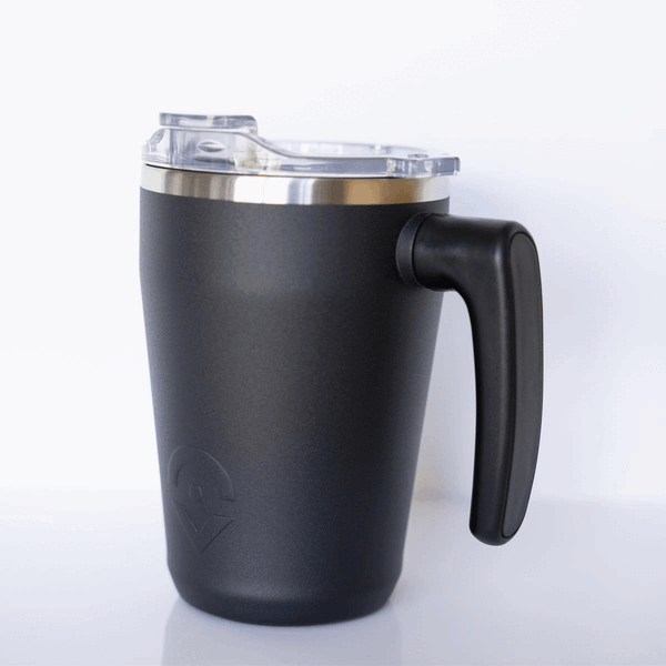 Outsider Black Insulated Stainless Steel Travel Coffee Cup with rotating handle view